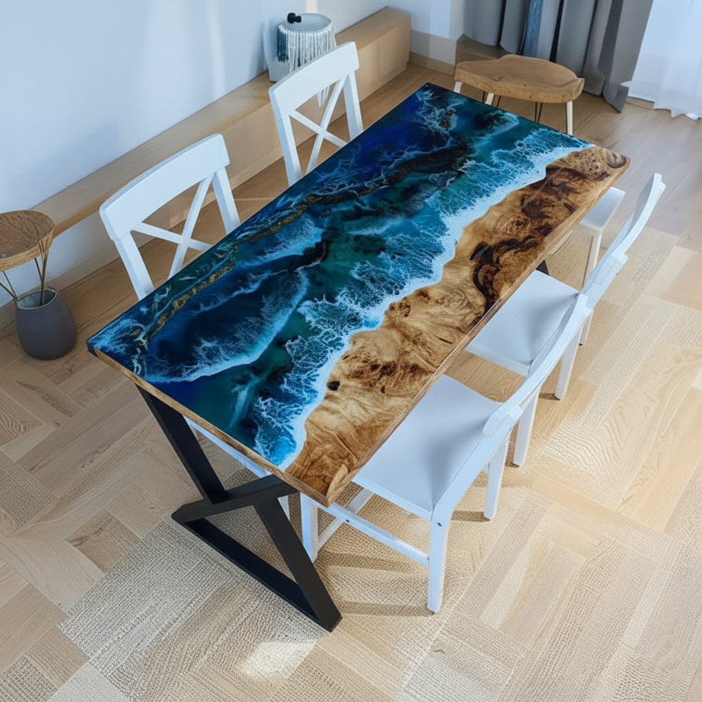 Artisan Glow Poplar Ocean Resin Epoxy Lounge Table LED Lights PRT-14