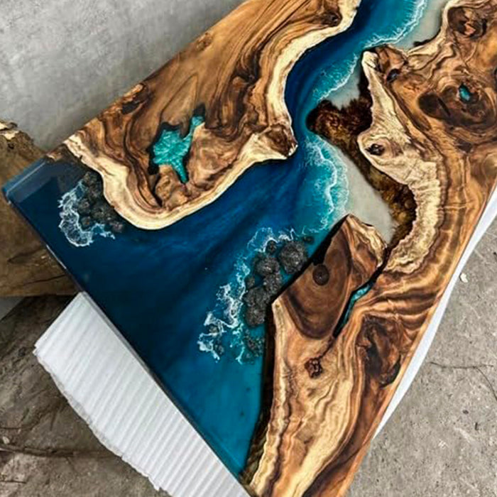 Handcrafted Black Walnut Ocean Blue Epoxy Resin Table BRT-55