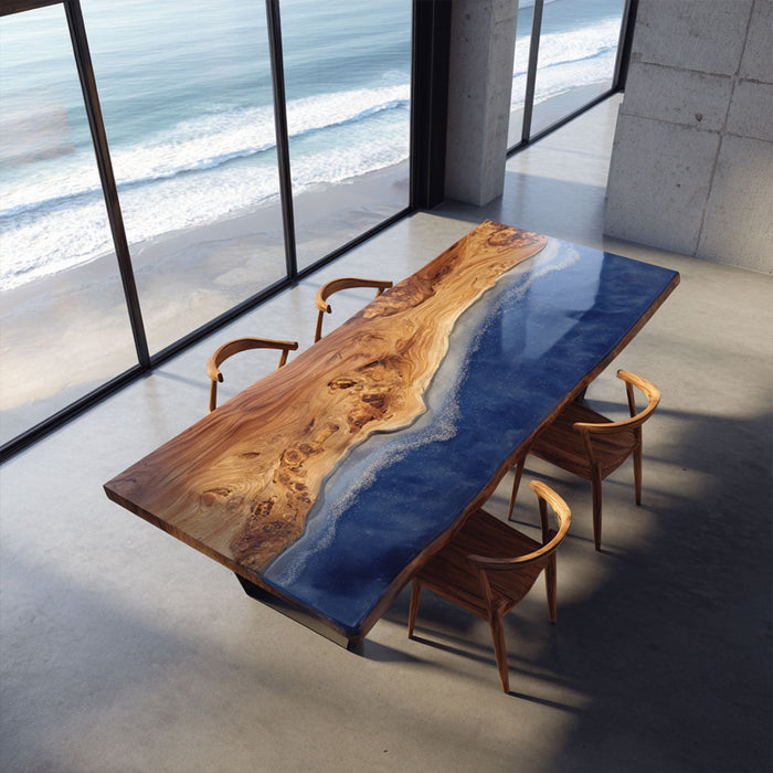 Custom Poplar Epoxy Modern Sea Waves Dining Table PRT-13