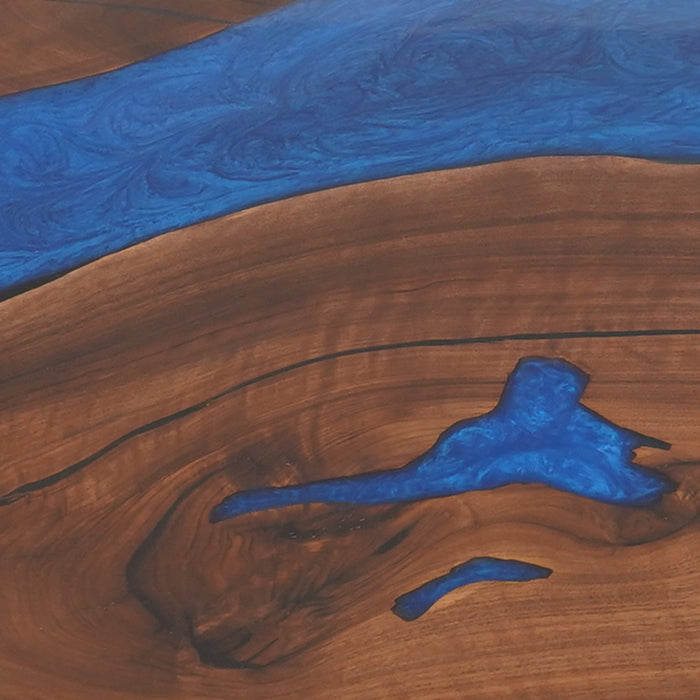 Custom Black Walnut Epoxy and Wood Dining Table Blue Resin BRT-50