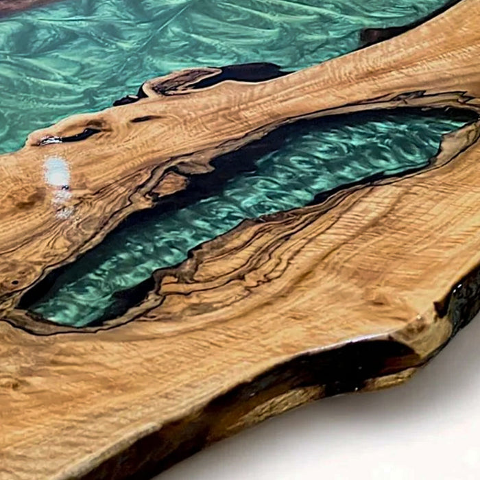 Live Edge Olive Green Epoxy River Dining Table ORT-55