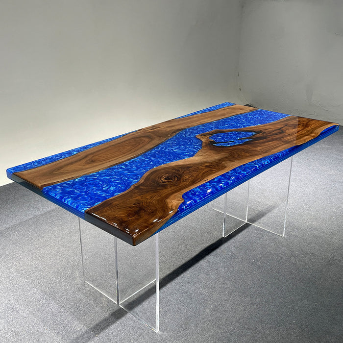 Custom Olive Klein Blue Epoxy River Dining Table ORT-54