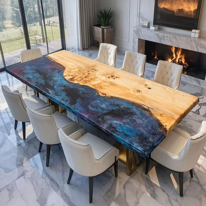 Artisan Galaxy Epoxy and Poplar Wood Dining Table PRT-12