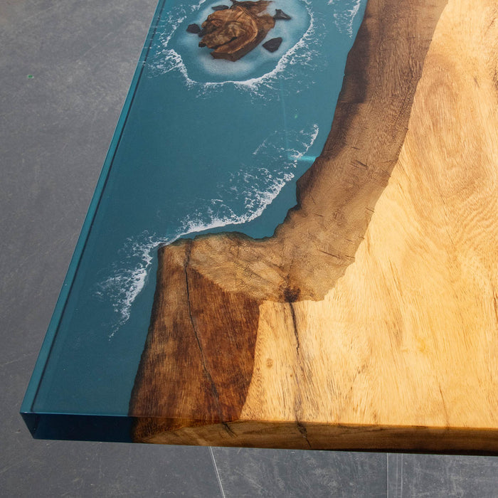Beach-Inspired Ocean Waves Walnut Epoxy Table WRT-87