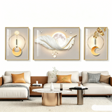 Modern Light Luxury Sofa Background Wall Painting Three-panel Feather Mural for Living Room