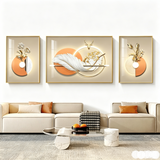 Modern Light Luxury Sofa Background Wall Painting Three-panel Feather Mural for Living Room