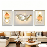 Modern Light Luxury Sofa Background Wall Painting Three-panel Feather Mural for Living Room