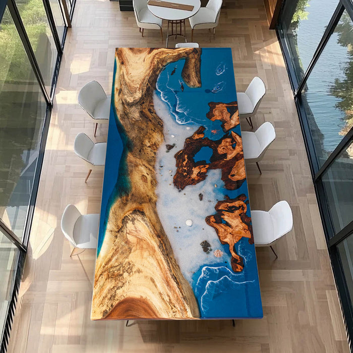 Custom Handmade Walnut Ocean Waves Resin Table WRT-88