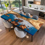 Custom Handmade Walnut Ocean Waves Resin Table WRT-88