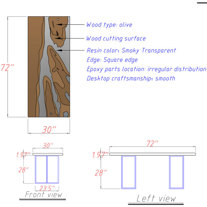 Modern Olive Wood Epoxy Resin Dining Table Transparent Black ORT-61
