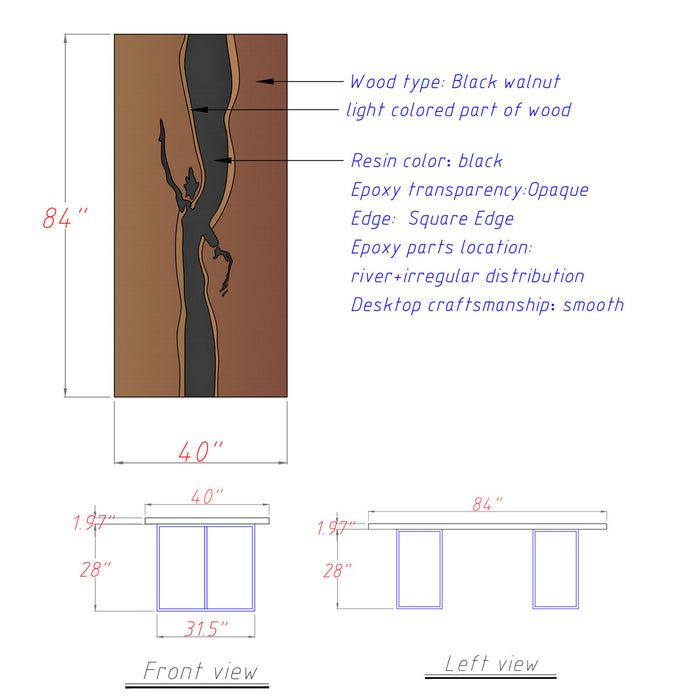 Custom Black Walnut Epoxy River Dining Table Black Resin BRT-45