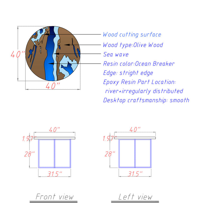Custom Round Olive Epoxy Resin Ocean River Coffee Table CRT-83