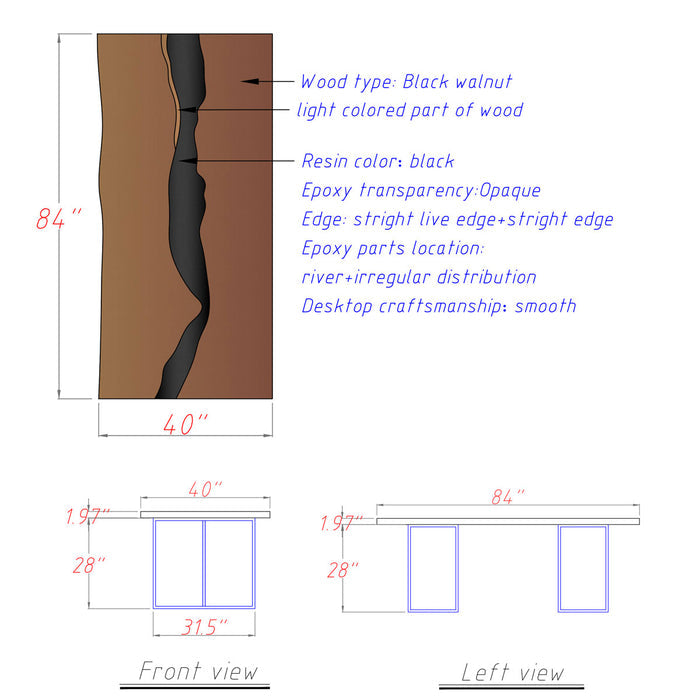 Handcrafted Black Walnut Live Edge Epoxy River Dining Table BRT-58