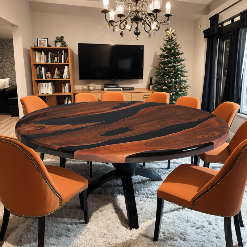 Custom Black Walnut Epoxy Resin Round Coffee Table Black Resin CRT-57