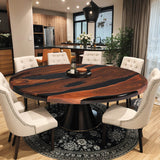 Custom Black Walnut Epoxy Resin Round Coffee Table Black Resin CRT-57