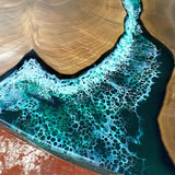 Custom Black Walnut Epoxy Resin River Round Coffee Table Blue Waves CRT-01