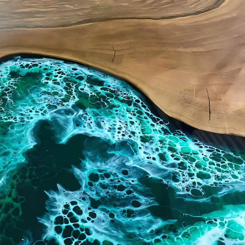 Custom Black Walnut Epoxy Resin River Round Coffee Table Blue Waves CRT-01