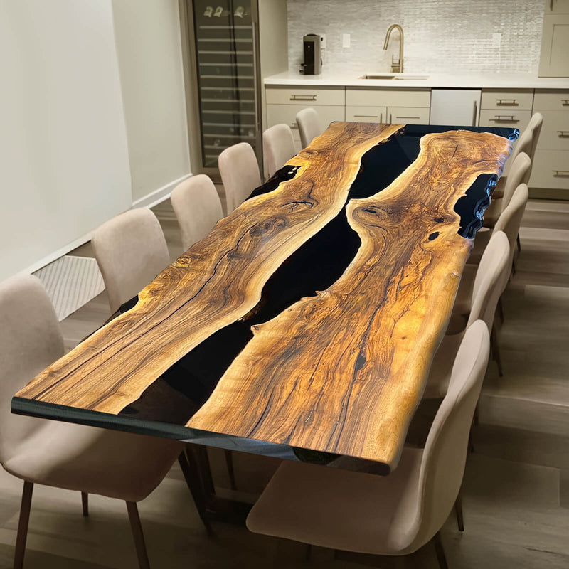Custom Black Walnut Epoxy Resin River Table Black Pearl BRT-63