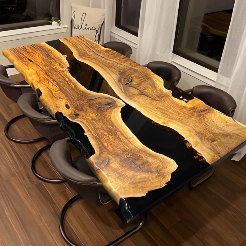 Custom Black Walnut Epoxy Resin River Table Black Pearl BRT-63