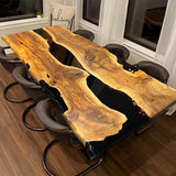 Custom Black Walnut Epoxy Resin River Table Black Pearl BRT-63