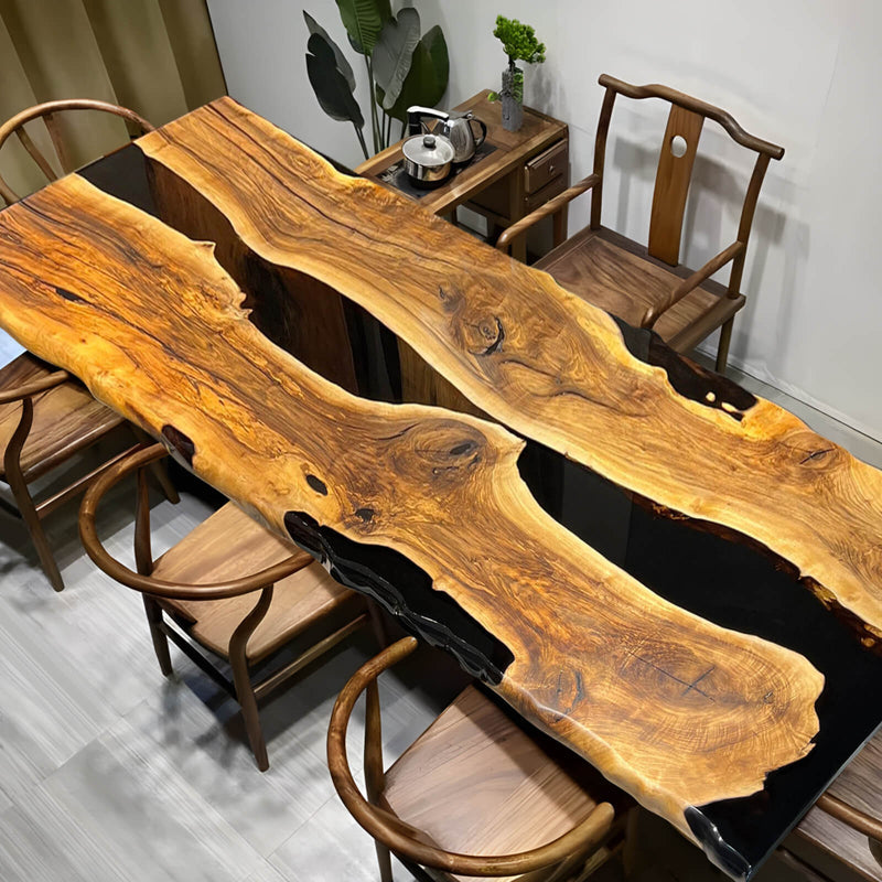 Custom Black Walnut Epoxy Resin River Table Black Pearl BRT-63