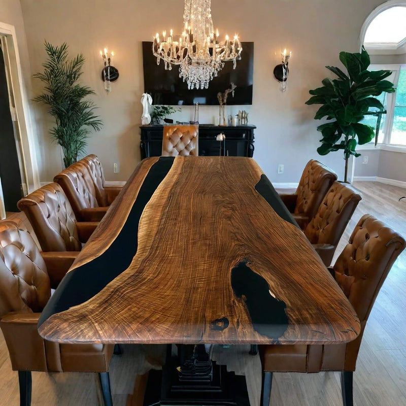 Custom Black Walnut Epoxy Resin River Table Black Resin BRT-31