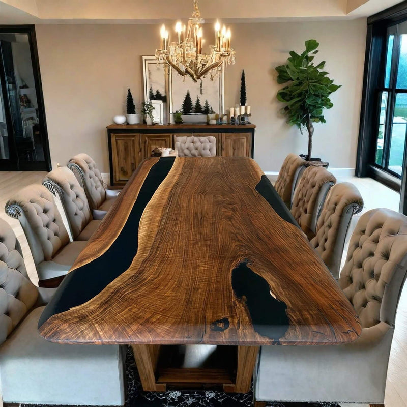 Custom Black Walnut Epoxy Resin River Table Black Resin BRT-31