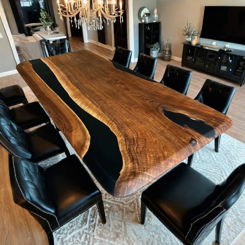 Custom Black Walnut Epoxy Resin River Table Black Resin BRT-31