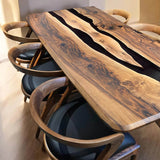 Custom Black Walnut Epoxy Resin River Table Black Resin BRT-64