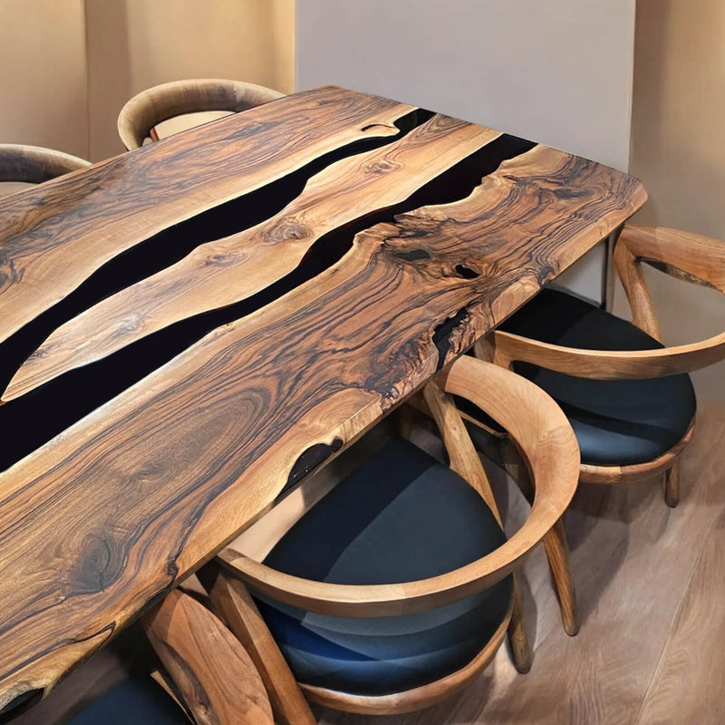 Custom Black Walnut Epoxy Resin River Table Black Resin BRT-64