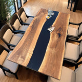 Custom Walnut Epoxy Resin River Table Black Resin WRT-81