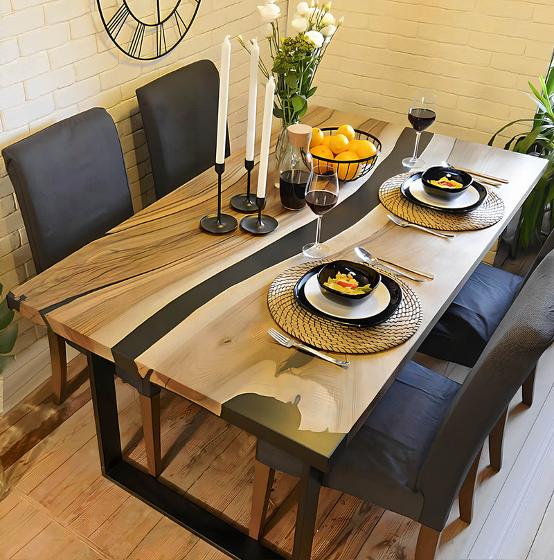 Custom Black Walnut Epoxy Resin River Table Black Resin BRT-20