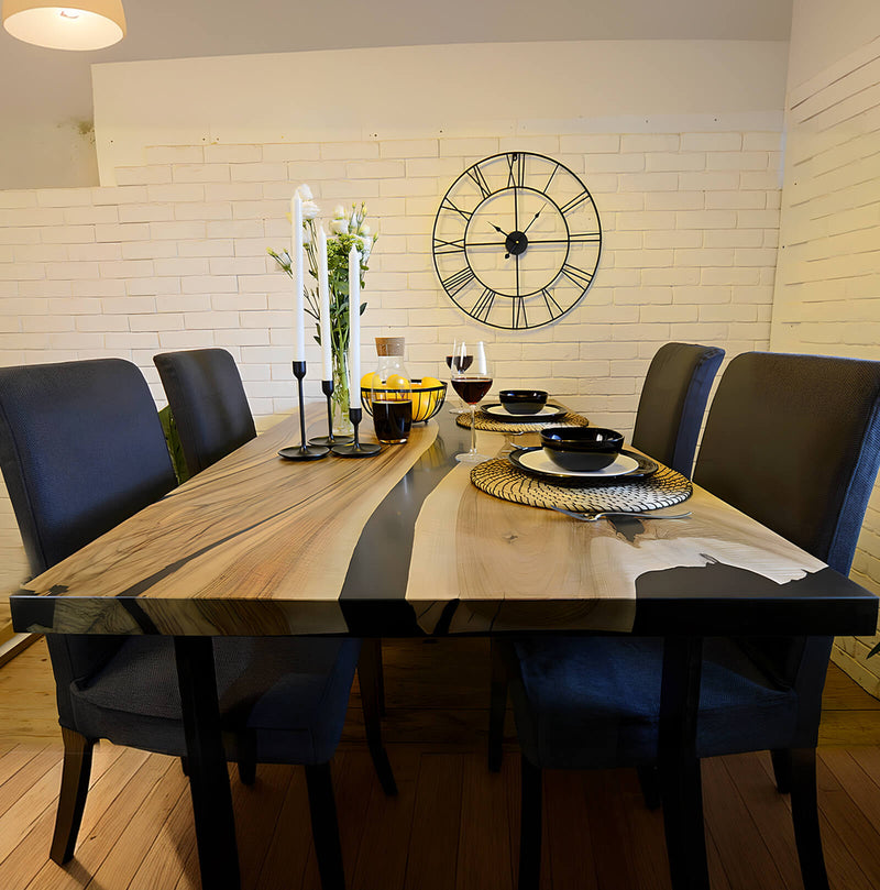 Custom Black Walnut Epoxy Resin River Table Black Resin BRT-20
