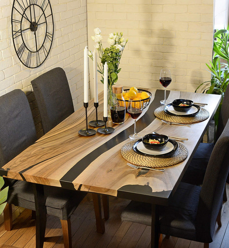 Custom Black Walnut Epoxy Resin River Table Black Resin BRT-20