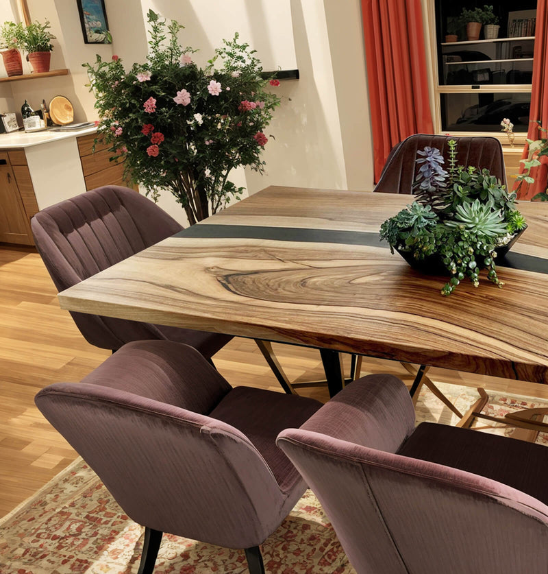 Custom Black Walnut Epoxy Resin River Table Black Resin BRT-20