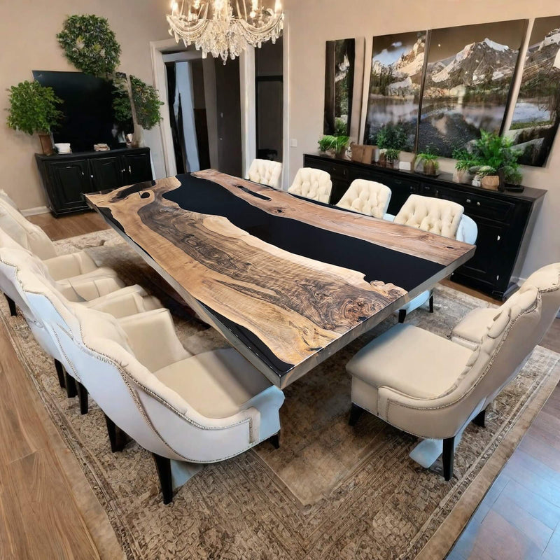 Custom Black Walnut Epoxy Resin River Table Black Resin BRT-66