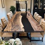 Custom Black Walnut Epoxy Resin River Table Black Resin BRT-66