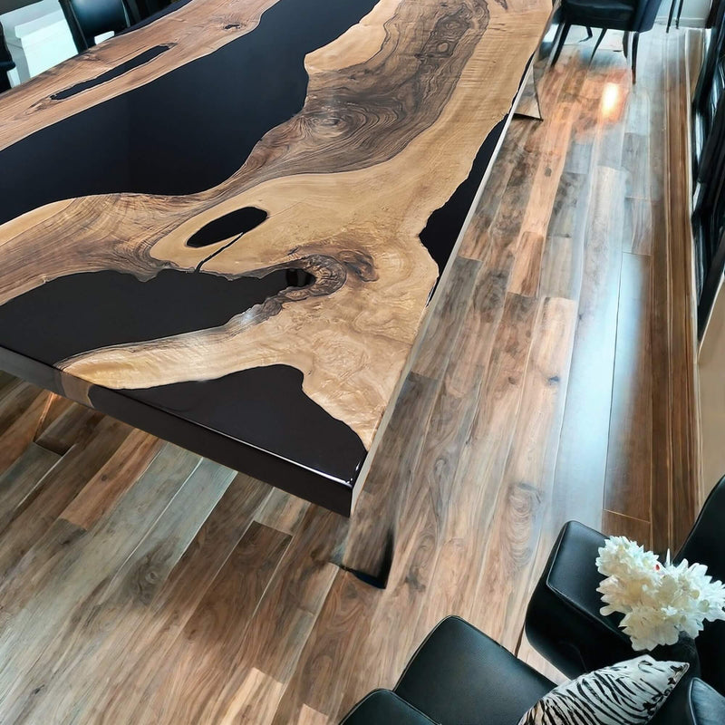Custom Black Walnut Epoxy Resin River Table Black Resin BRT-66