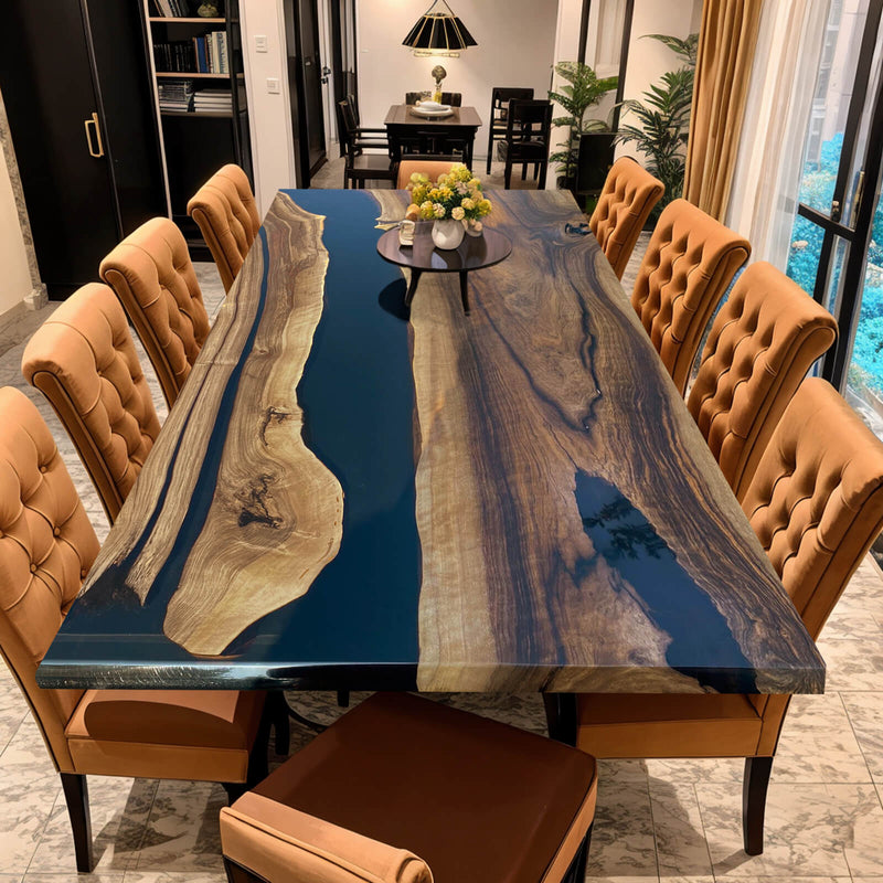 Custom Black Walnut Epoxy Resin River Table Black Resin BRT-104