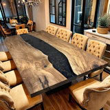 Custom Black Walnut Epoxy Resin River Table Black Resin BRT-23