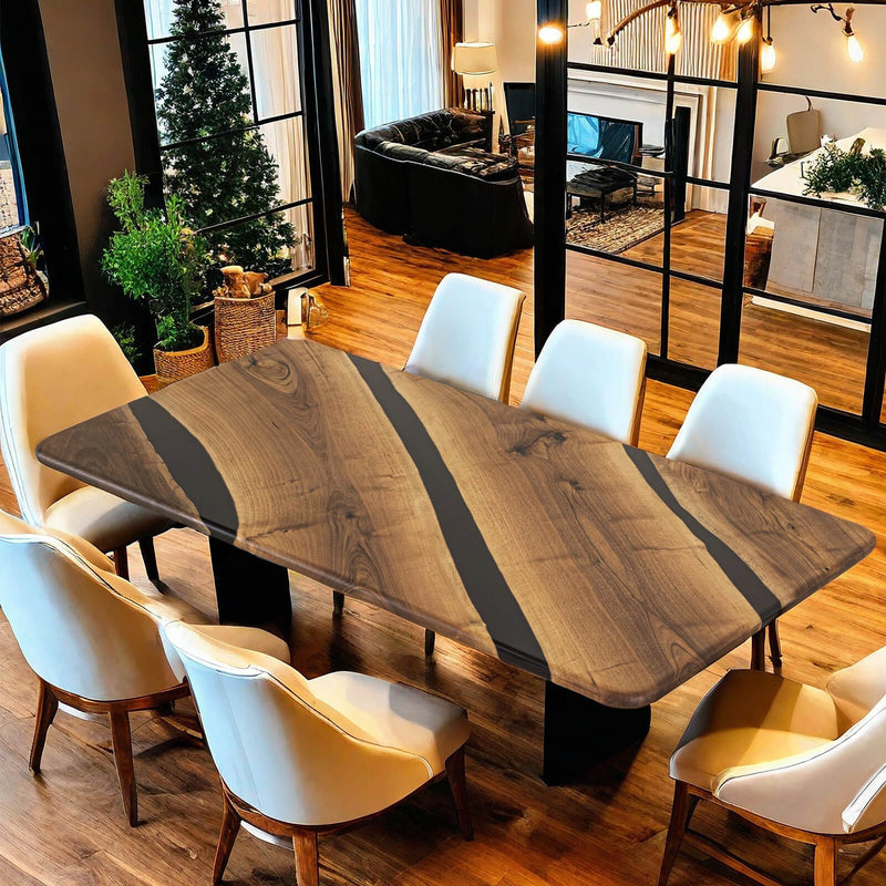 Custom Black Walnut Epoxy Resin River Table Black Resin BRT-24