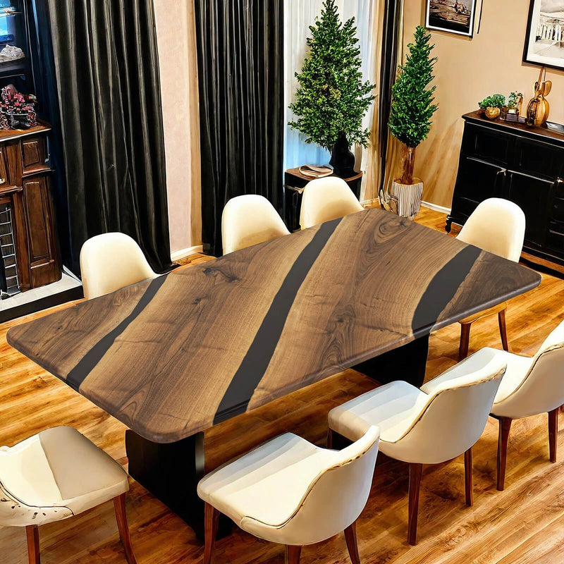 Custom Black Walnut Epoxy Resin River Table Black Resin BRT-24