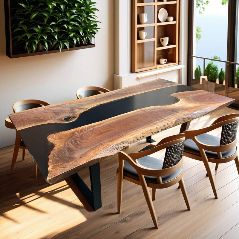 Custom Walnut Epoxy Resin River Table Black Resin WRT-68