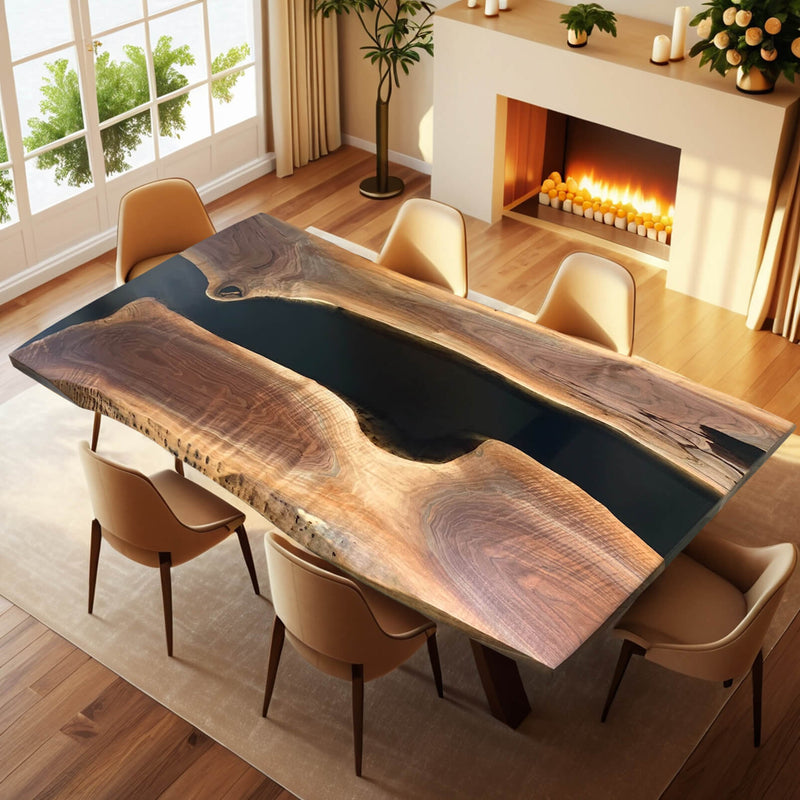 Custom Walnut Epoxy Resin River Table Black Resin WRT-68