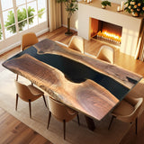 Custom Walnut Epoxy Resin River Table Black Resin WRT-68