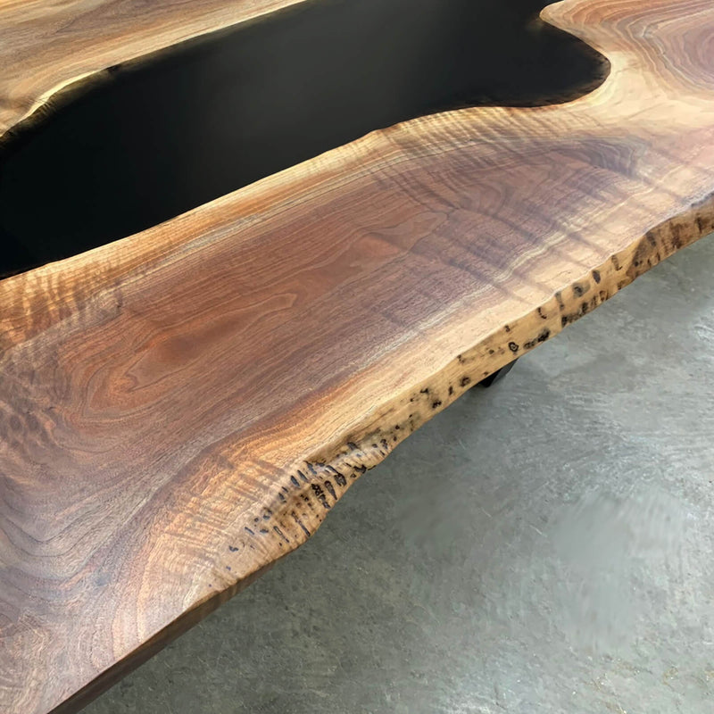Custom Walnut Epoxy Resin River Table Black Resin WRT-68