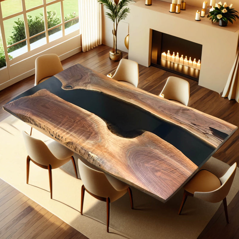 Custom Walnut Epoxy Resin River Table Black Resin WRT-68