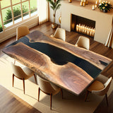 Custom Walnut Epoxy Resin River Table Black Resin WRT-68