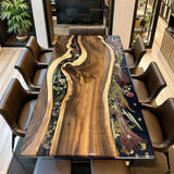 Custom Black Walnut Epoxy Resin Flower Table Black Resin BRT-06