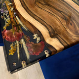 Custom Black Walnut Epoxy Resin Flower Table Black Resin BRT-06